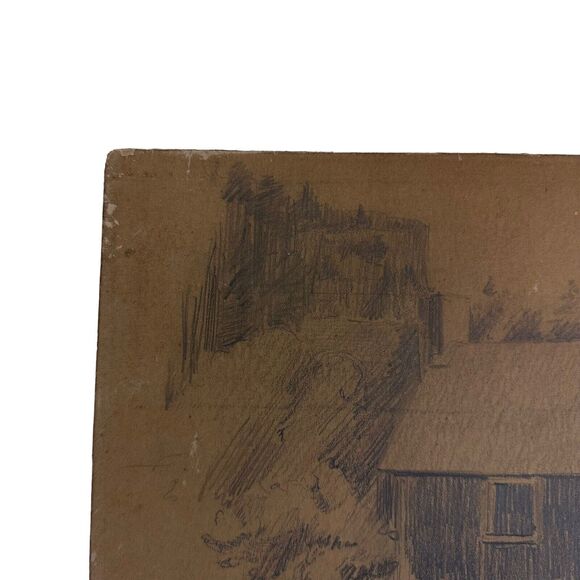 Pencil Drawing Cottage In The Woods Artist Unknown Unsigned Original Vintage - Picture 10 of 12
